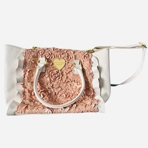 RARE Betsey Johnson Pink Floral Rosette Satchel Heart Romantic Girly Feminine